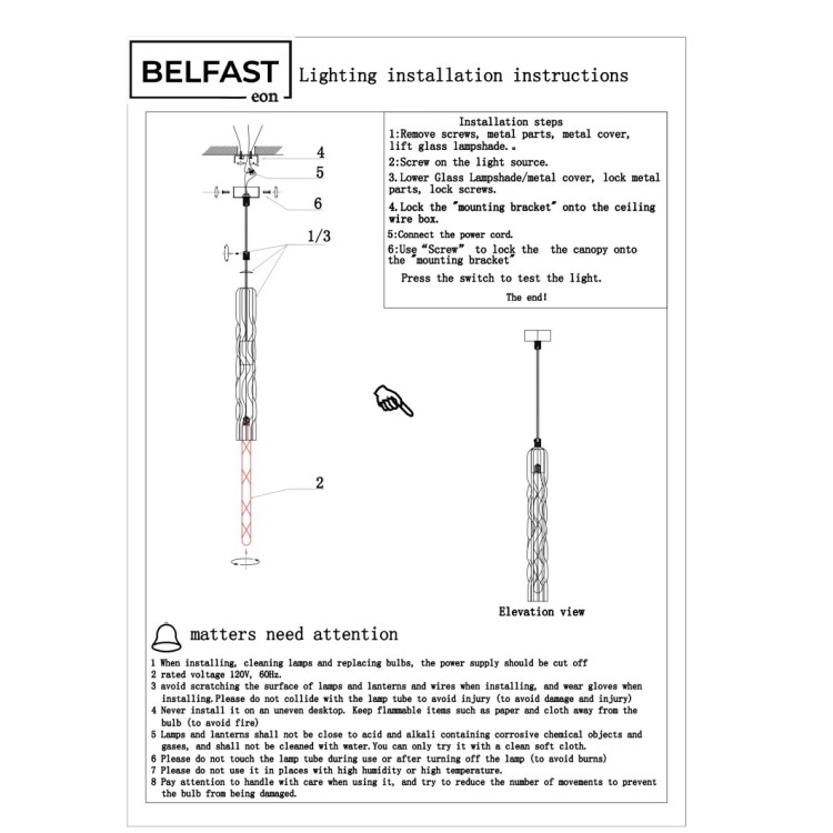 Подвесной светильник Belfast Grosvenor 167-1 CR CL Прозрачный 