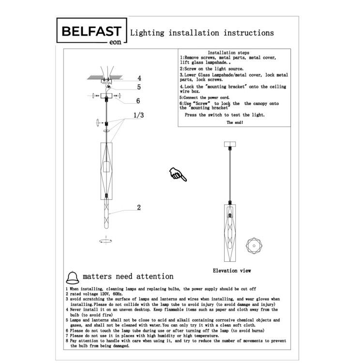 Подвесной светильник Belfast Howard D3312-1 GL CL Прозрачный
