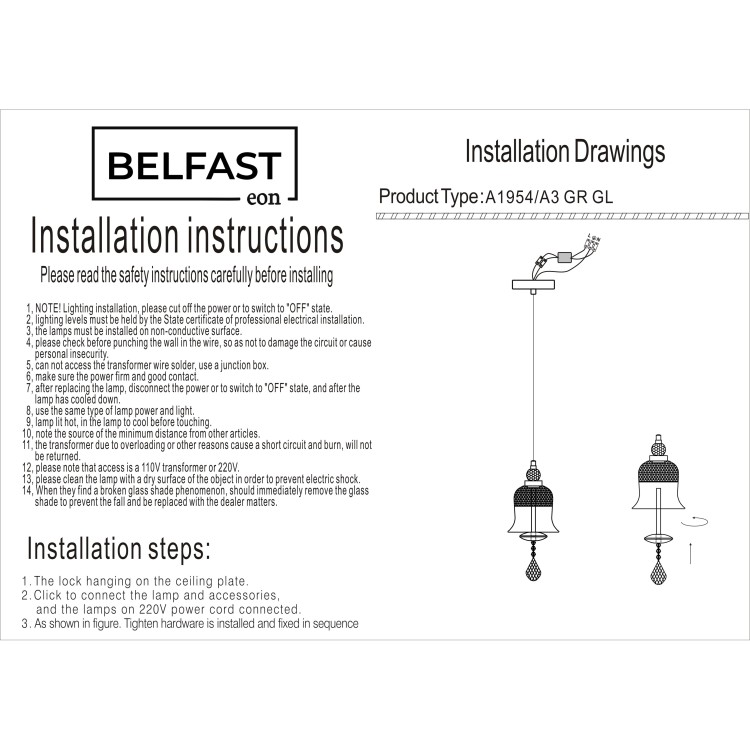 Светильник подвесной Belfast Herbison A1954 / A3 GR GL Золотой / Стекло / Серый Светильник подвесной Belfast Herbison A1954 / A3 GR GL Золотой / Стекло / Серый