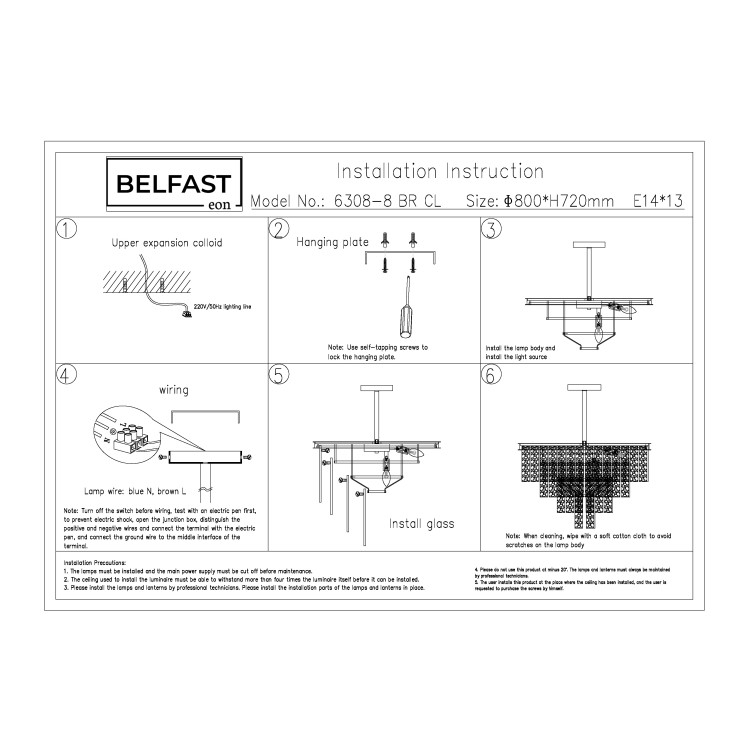 Подвесная люстра Belfast Harland 6308-8 BR CL Латунь / Стекло
