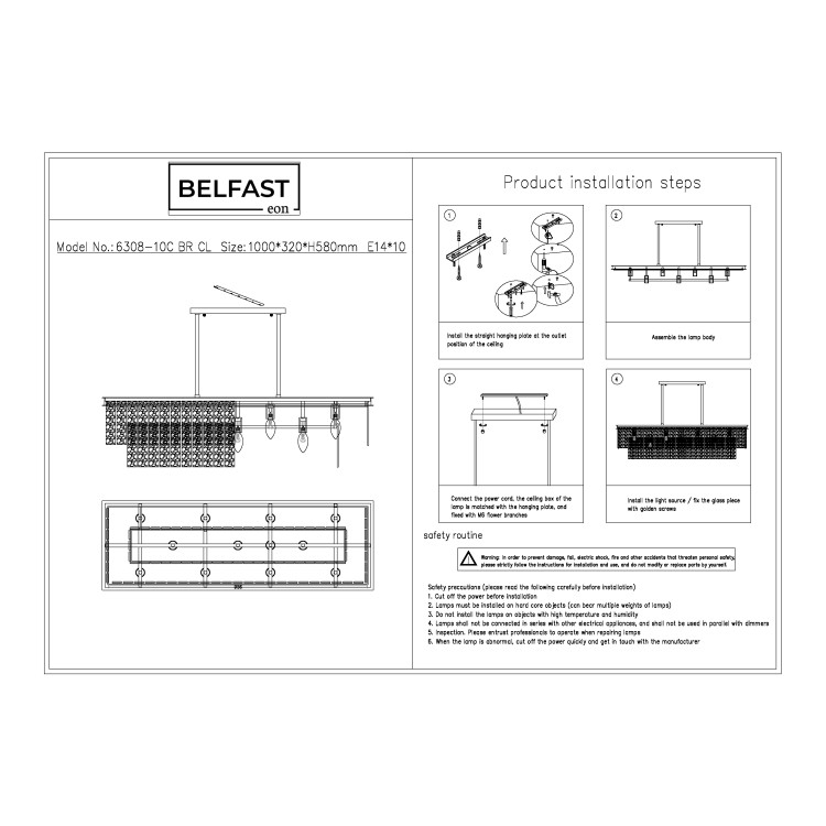 Подвесная люстра Belfast Harland 6308-10C BR CL Латунь / Стекло