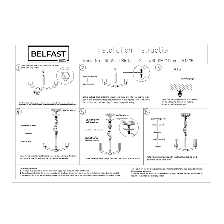 Подвесная люстра Belfast Malone 6035-6 BR CL Латунь / Стекло