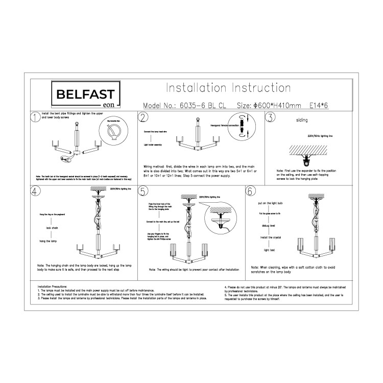 Подвесная люстра Belfast Malone 6035-6 BL CL Черный / Стекло 