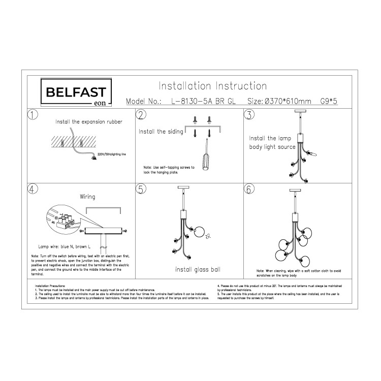 Подвесная люстра Belfast Bryson L-8130-5A BR GL Латунь / Стекло