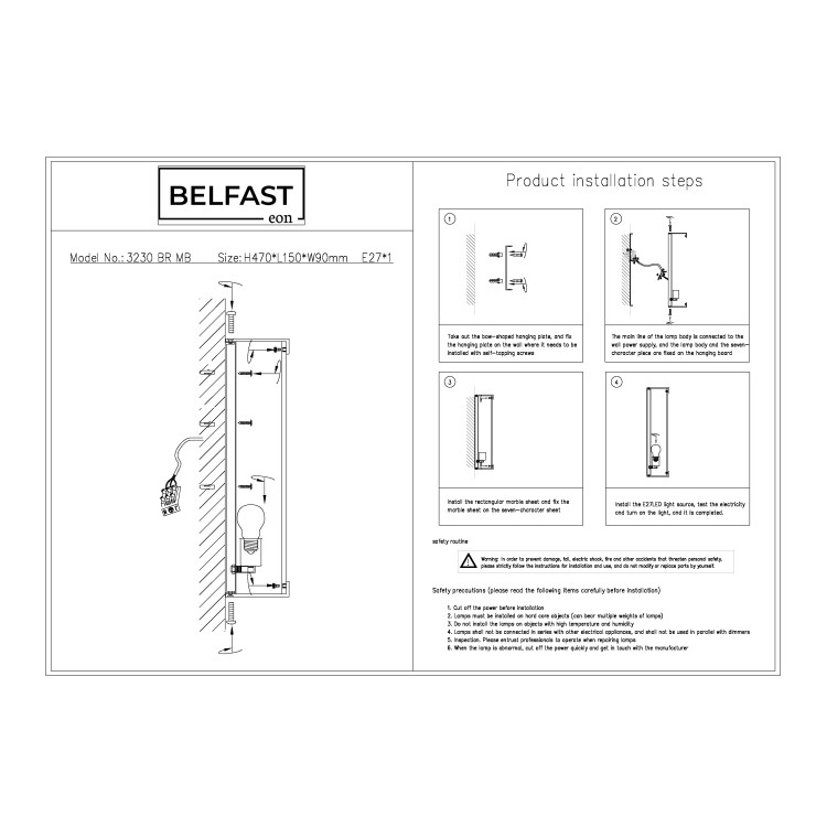 Настенный светильник Belfast Ravenhill 3230 BR MB Латунь / Камень