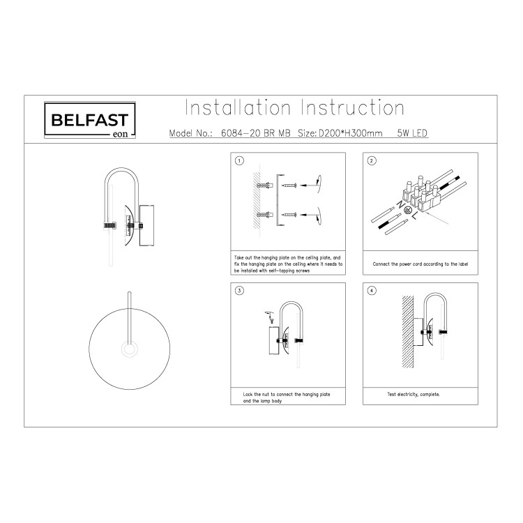 Настенный светильник Belfast Ravenhill 6084-20 BL MB Латунь / Камень
