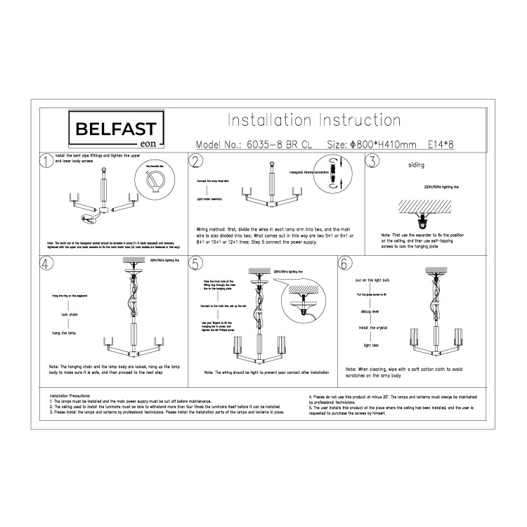 Подвесная люстра Belfast Malone 6035-8 BR CL Латунь / Стекло