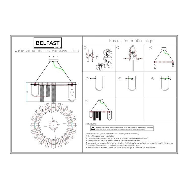 Подвесная люстра Belfast Severn 6601-800 BR CL Латунь / Стекло