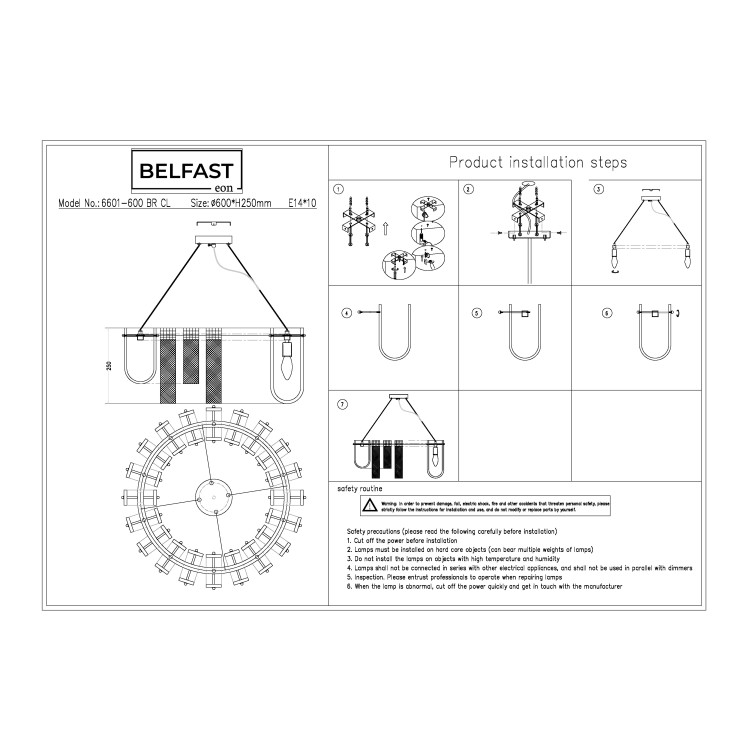Подвесная люстра Belfast Severn 6601-600 BR CL Латунь / Стекло